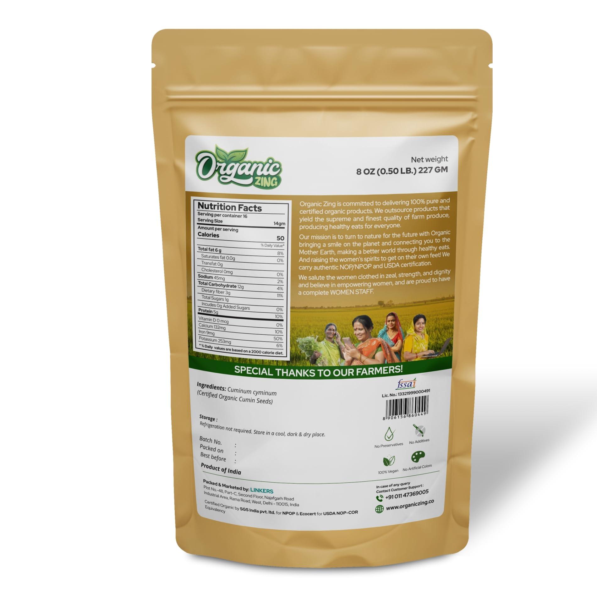 ORGANIC ZING Organic Zing Cumin Seeds | 100% Vegan and Chemical Free | Sabut Jeera | Contains No Additives | USDA Certified | Packed and Produced in India - 227 gm(Pack of 4)