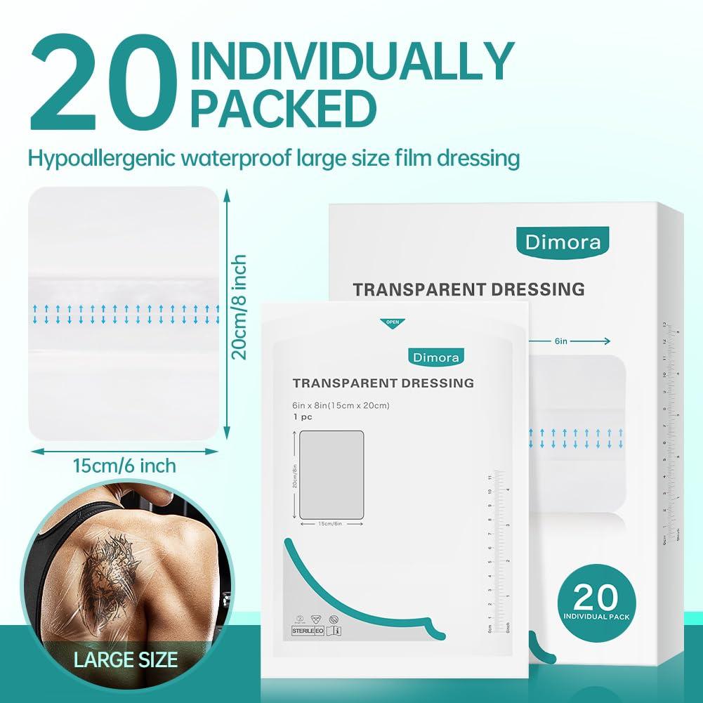 Dimora Dimora Transparent Film Wound Dressing 6x8 inch 20 Packs + Dimora Hydrocolloid Wound Dressing, 10 Pack Ultra Thin 4\" x 4\"