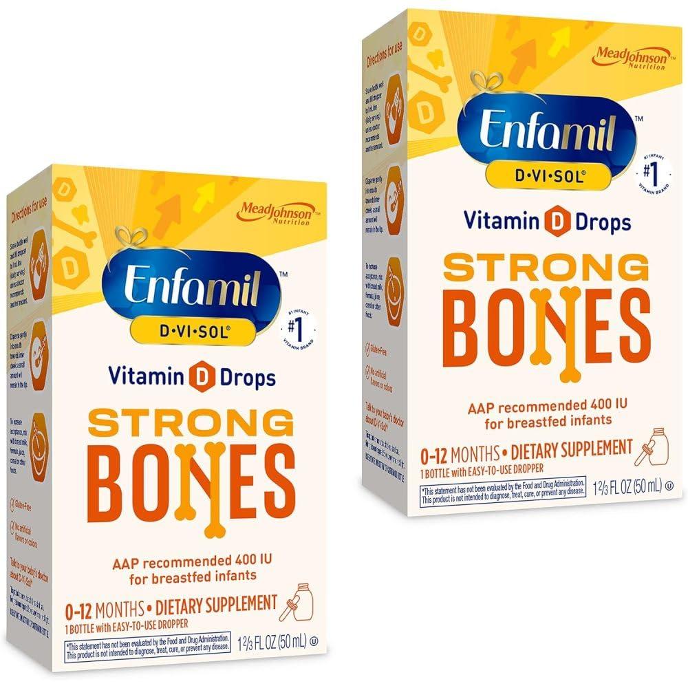 Enfamil Prenatals & Baby Vitamins Enfamil Baby Vitamin D-Vi-Sol Liquid Vitamin D Drops, Supports Strong Teeth & Bone Development, 50mL Bottle (Pack of 2)
