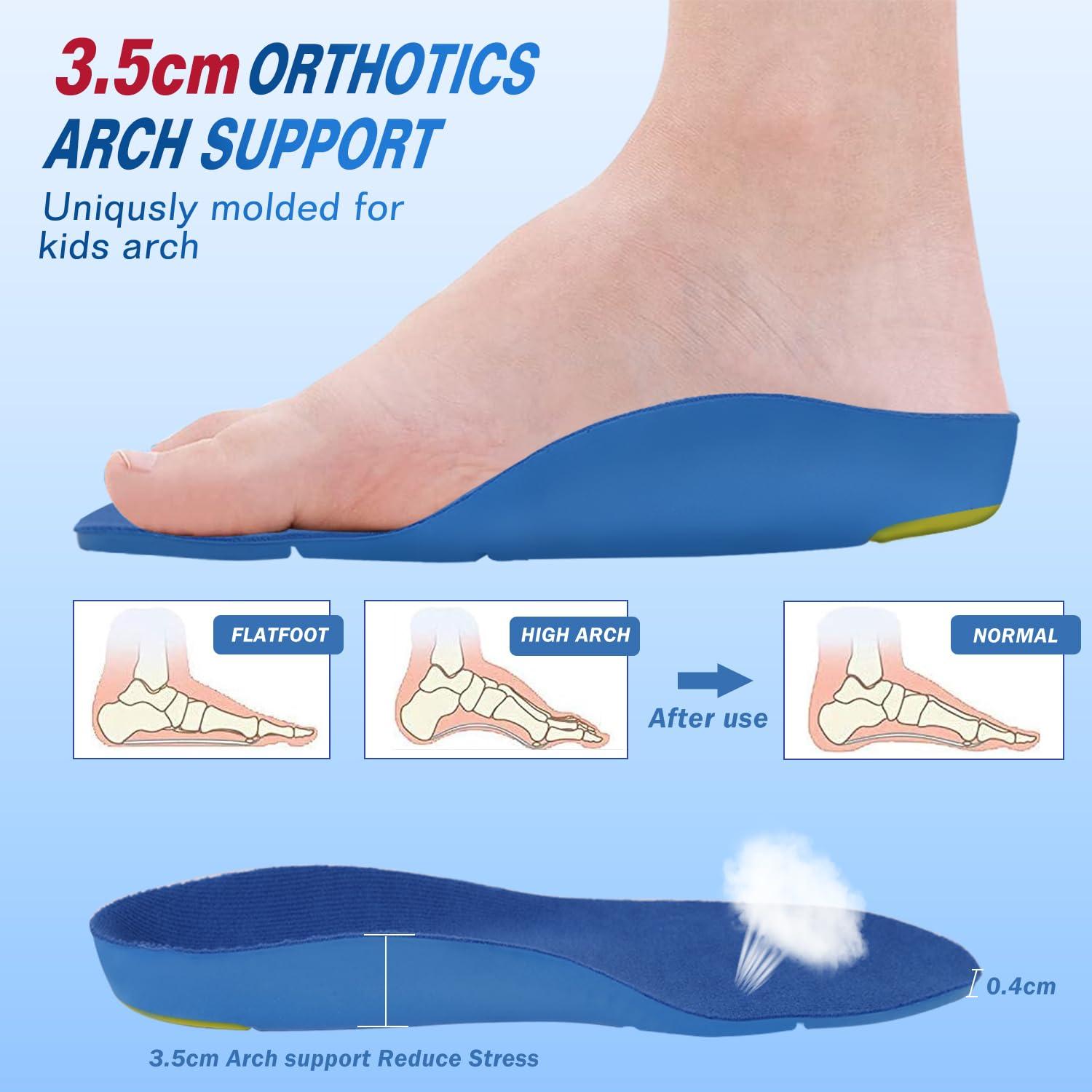 Bacophy Bacophy Kids Orthotic Arch Support Shoe Insoles, Deep Heel Cup, Shock Absorption, Blue
