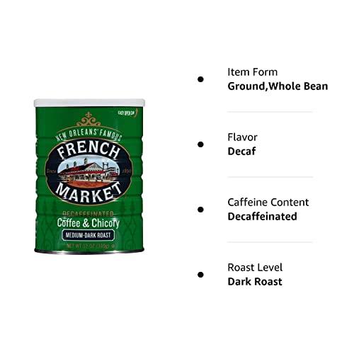 FRENCH MARKET French Market Coffee & Chicory Decaffeinated Medium-Dark Roast Ground Coffee, 12oz Can (Pack of 3)