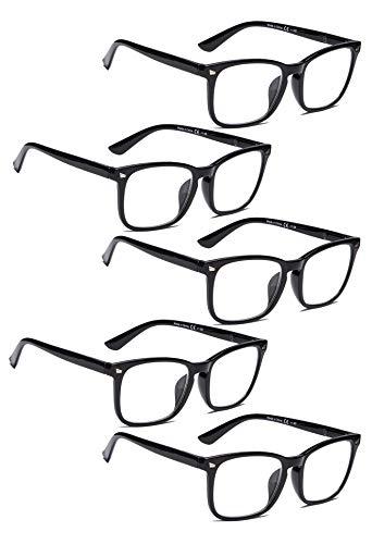 LUR READING GLASSES 5 pack Stylish Womens Readers (Black, +1.75)