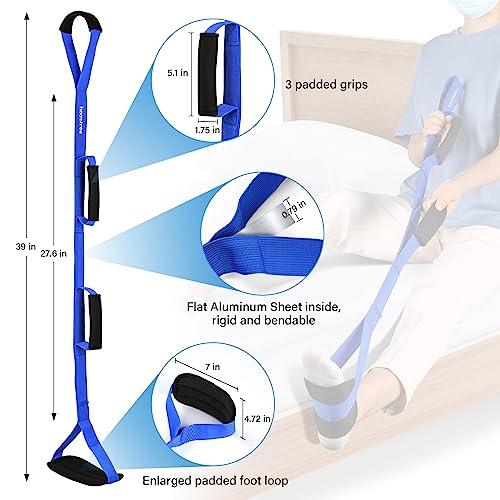HOOMTREE 39 Inch Long Leg Lifter Strap with Padded Handgrips and Foot Loop,Rigid Leg Lifter Hip&Knee Replacement Surgery Recovery Kit,Mobility Aids Tool Foot Lifter Easily Get in and Out of Bed,Car,Wheelchair