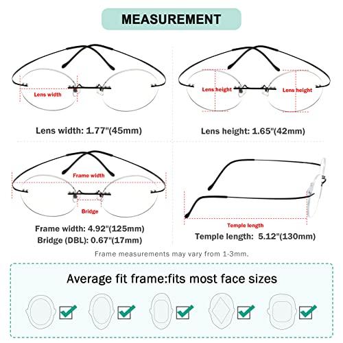 Eyekepper Eyekepper Titanium Rimless Round Reading Glasses Circle Readers Black