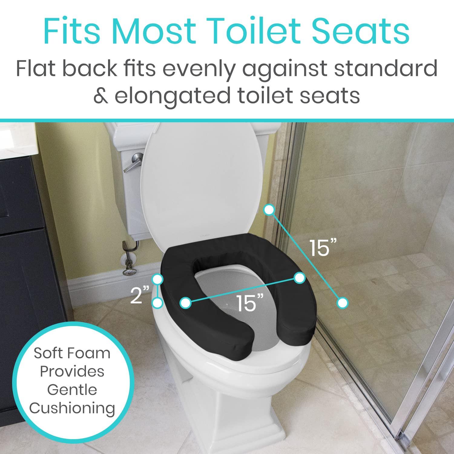 Vive Vive Toilet Seat Cushion (Soft Cushioned Foam) - Easy Clean Soft Padded Bathroom Attachment - Elongated, Standard Seats - Comfort and Support Donut for Handicap, Adults (2\" Cushioned Foam, Black)