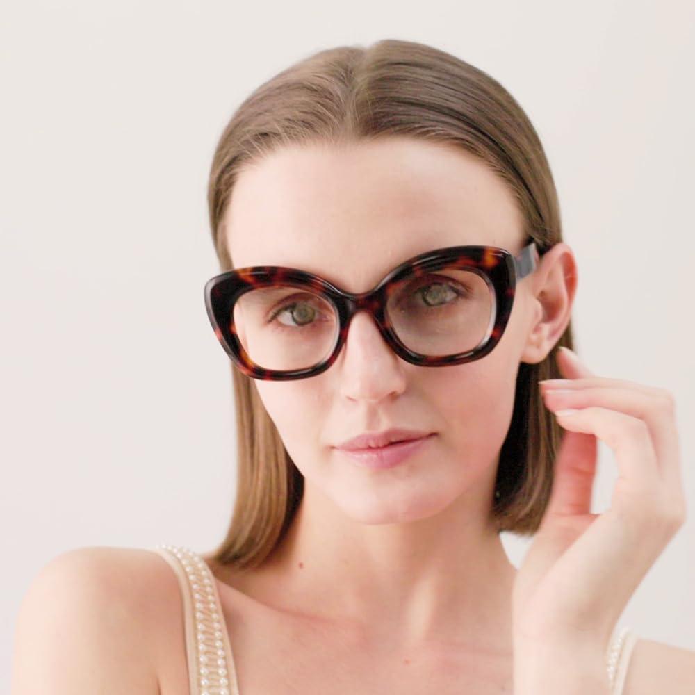 HoouMoou HoouMoou Oversized Cat Eye Reading Glasses for Women Stylish Designer Cateye Readers Funky Blue Light Blocking Glasses(Tortoise + Grey Tortoise, 1.0, x)