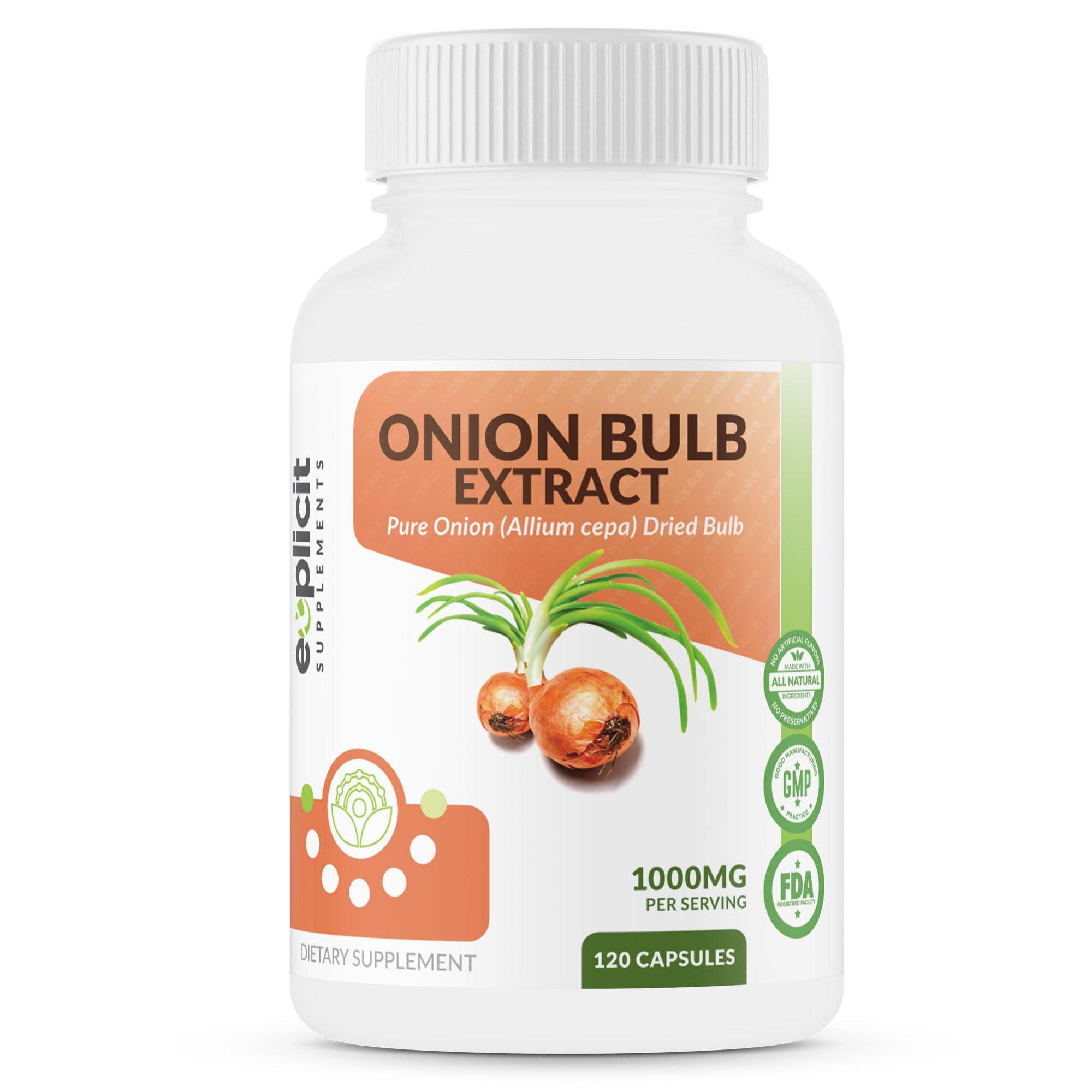 eXplicit Supplements All Natural Onion Extract 1000mg - Dried Onion Bulb (Allium Cepa) Herbal Supplement - 120 Capsules