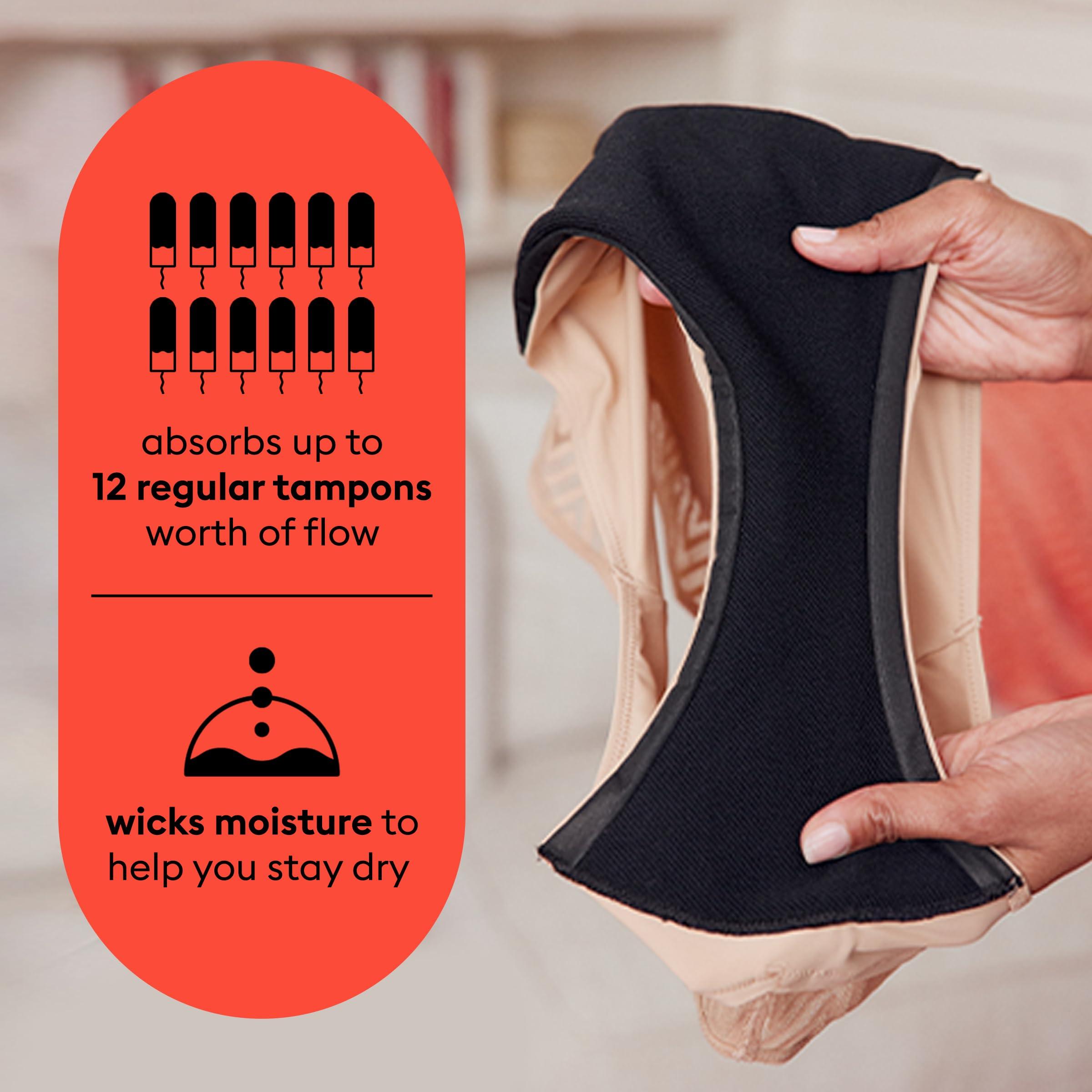 THINX Thinx Period Underwear, Comfort-Stretch Hip Huggers, Holds Up to 12 Tampons, FSA HSA Approved Period Panties, Menstrual Underwear for Women, Leakproof & Reusable, Black with Lace, XS