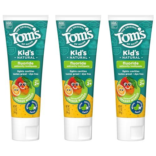Tom's of Maine Tom's of Maine ADA Approved Fluoride Children's Toothpaste, Natural Toothpaste, Dye Free, No Artificial Preservatives, Outrageous Orange Mango, 5.1 oz. 3-Pack (Packaging May Vary)
