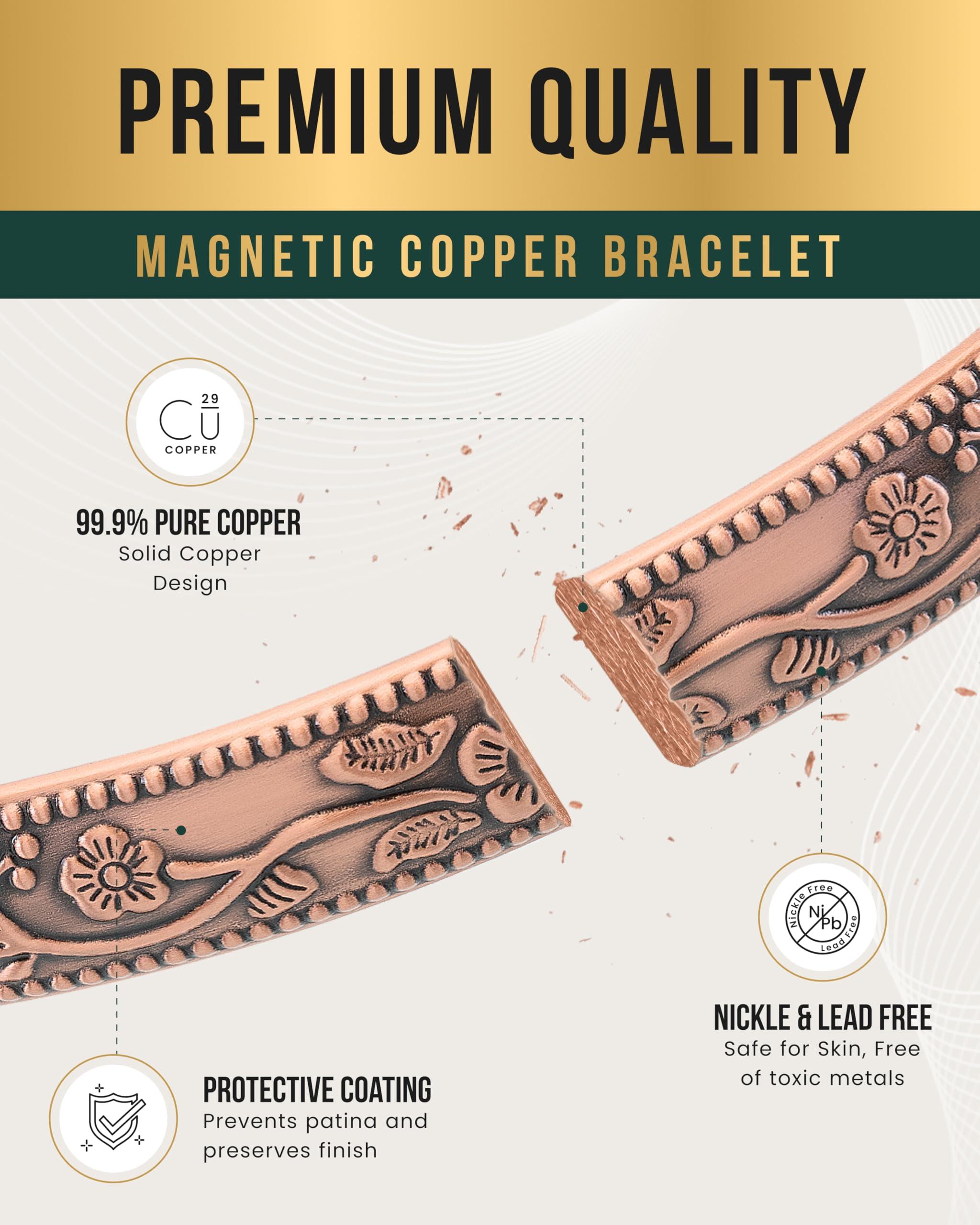 MagnetRX MagnetRX Women\'s Copper Bracelet Effective 99.9% Pure Copper Magnetic Bracelets for Women Adjustable Womens Copper Cuff Bracelet Bangle (Floral Style)