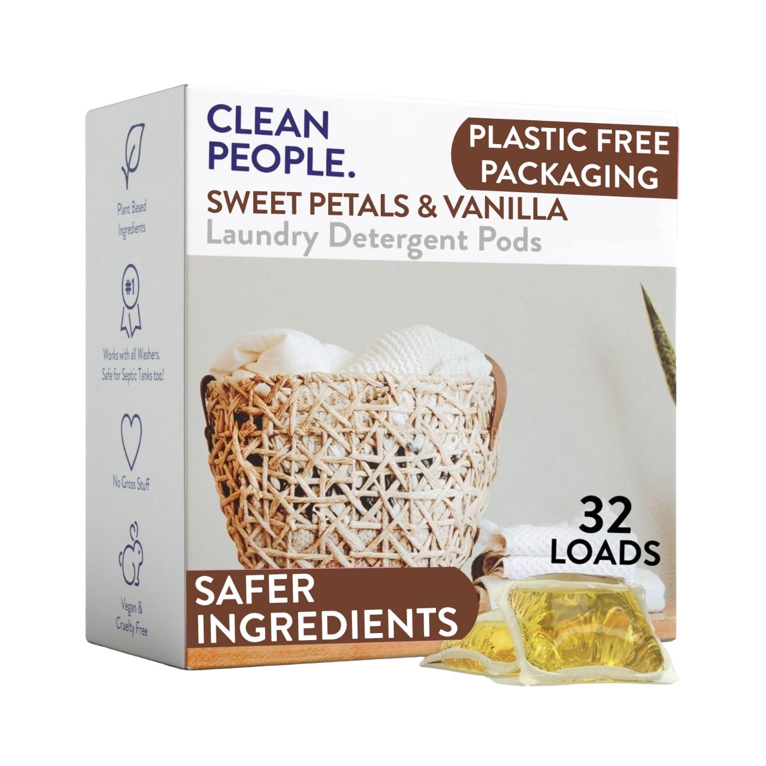 THE CLEAN PEOPLE The Clean People Laundry Detergent Pods - Hypoallergenic Laundry Pods - Ultra Concentrated, Recyclable Packaging, Stain Fighting - Sweet Petals, 32 Pack