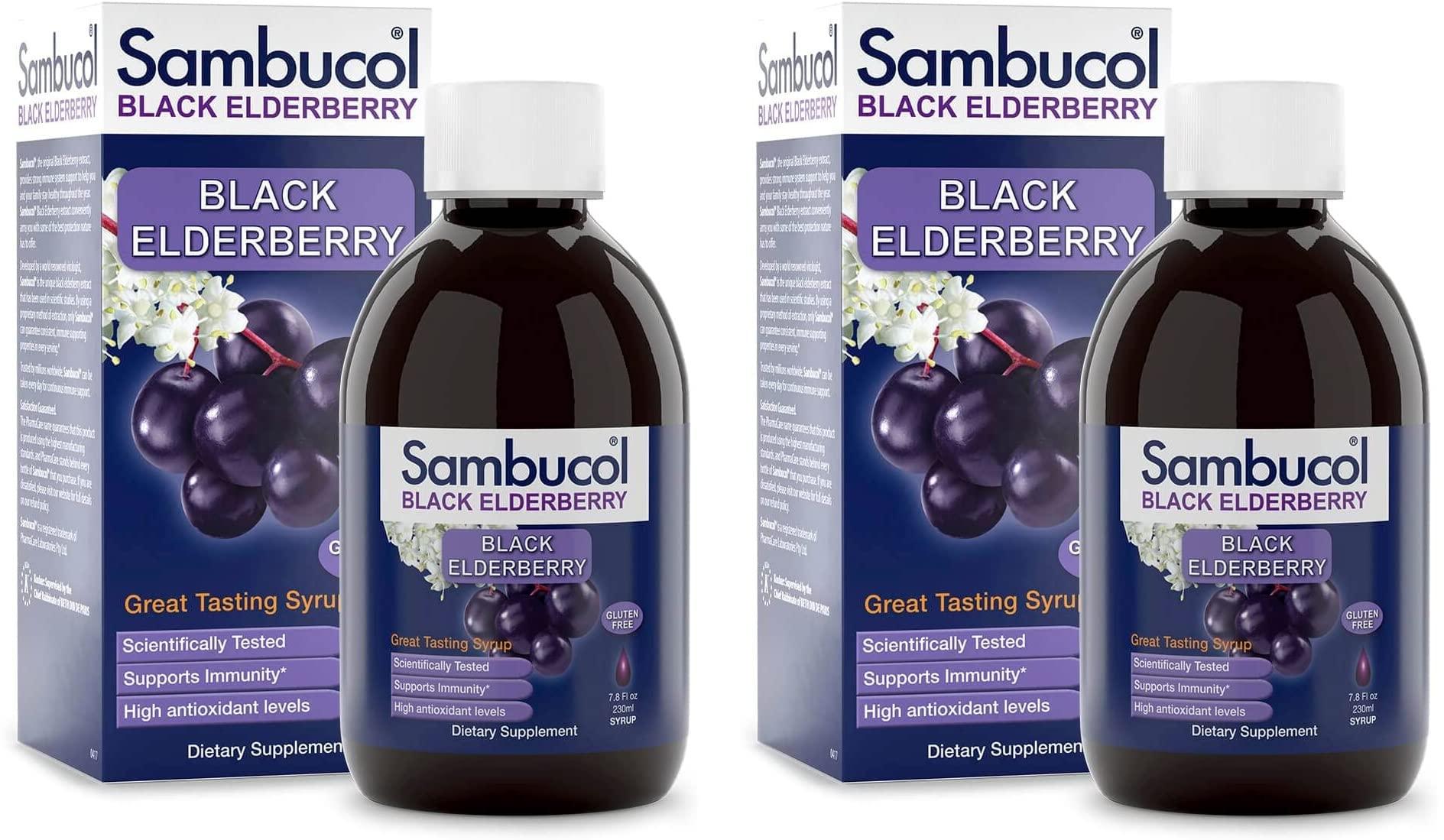 Sambucol Sambucol Black Elderberry Syrup - Sambucus Elderberry Syrup, Black Elderberry Liquid, Immune Support, High Antioxidants, Gluten Free - Original Formula, 7.8 Fl Oz (Pack of 2)