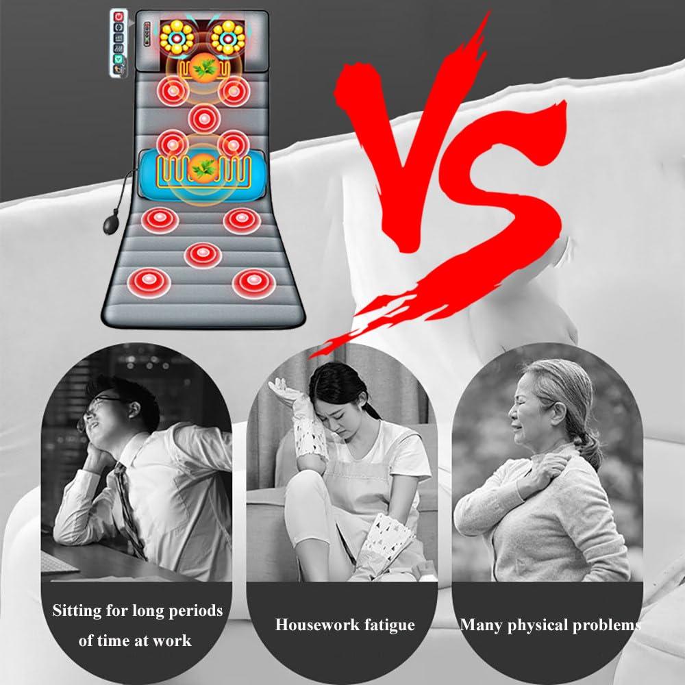 LMFLXOFD Full Body Massage Mat Pad With Heat, Chair Pad With 30 Massage Heads And Therapeutic Heat Lamp, Heated Massage Mattress Pad Foldable Storage,Giving For Elder,Family,Grey