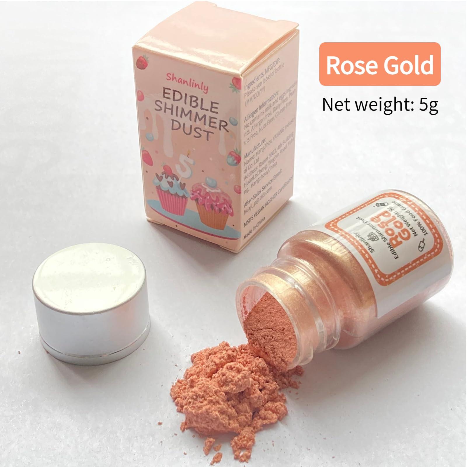Shanlinly Shanlinly Rose Gold Luster Dust Edible - 5 Grams Food Grade Cake Dust Shimmer Powdered, Edible Metallic Powder Food Coloring for Cake Decorating, Chocolates, Fondant, Drinks, Painting & More, Vegan
