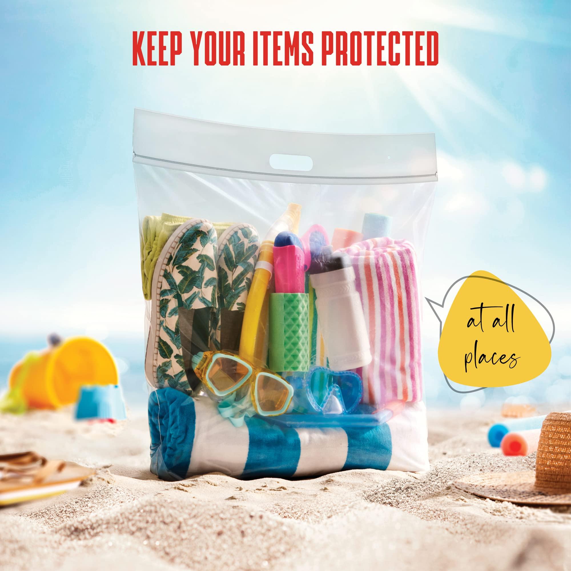 SHINY SELECT Extra Large Big 8 Gallon Jumbo Storage Bag Super Thick Clear Plastic Bags with Handle & Zipper Seal, 15 Bags Heavy Duty 4 Mil. Thick for Moving, Clothing, Beach, Art, Supplies, Towels