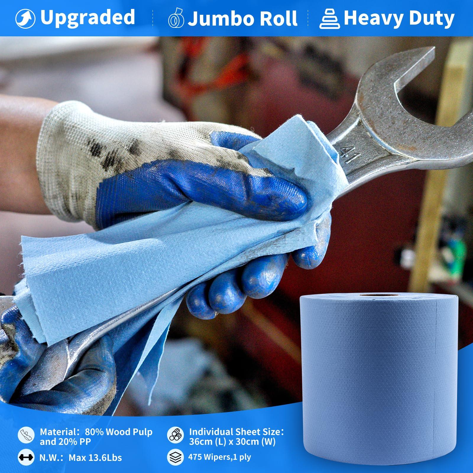 AIFRUILT Industrial Strength Power Clean Heavy Duty Wipes - Absorbent, Durable, and Reusable Cloths for Tough Dirt, Oil, and Grime in Manufacturing and Workshops - 475 Sheets, Blue Shop Towels-Jumbo Roll