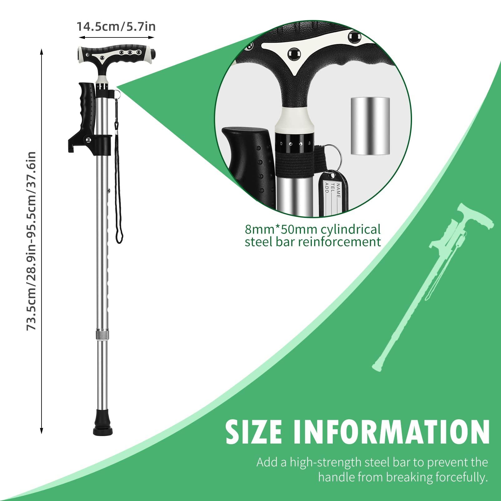 Yayayo Hold 440 Lbs Walking Cane for Men & Women Aluminum Alloy Lightweight Height Adjustable Walking Stick Heavy Duty Foldbale Free Standing Cane with LED for Seniors Adults Black