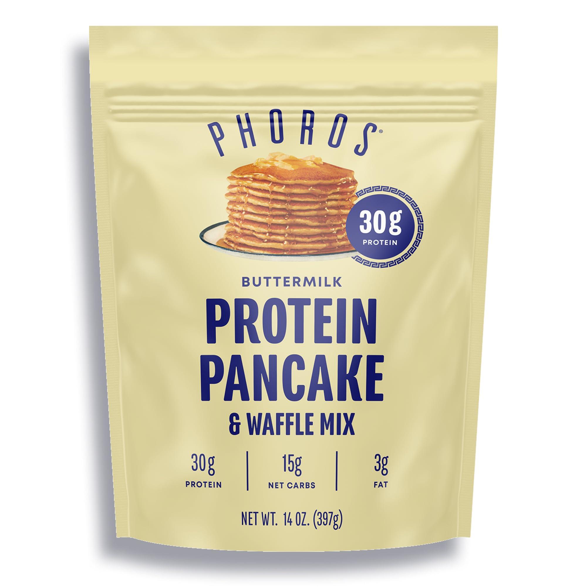 Phoros Nutrition Protein Pancake Mix & Protein Waffle Mix by Phoros Nutrition, 30g of Protein, Low Carb, High Protein, Keto-Friendly, Whey Protein, Whole Grain Oats, Whole Wheat Pancakes, Just Add Water (Buttermilk)