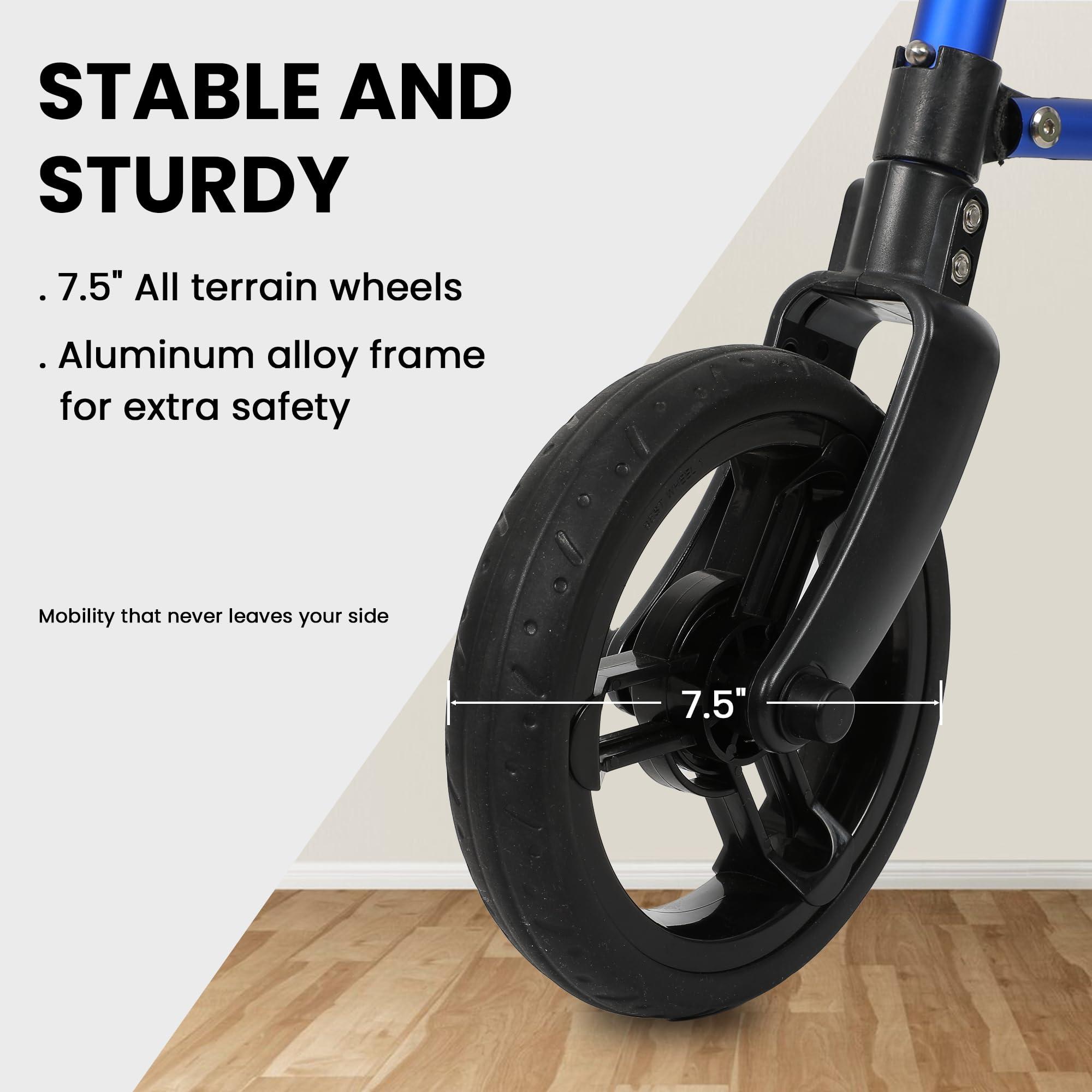 DAILYLIFE DAILYLIFE Rollator Walker for Seniors & Caregivers - Steerable Cane with 7.5" Wheels, Adjustable Height, Folding Design, Lightweight Aluminum Frame - Blue