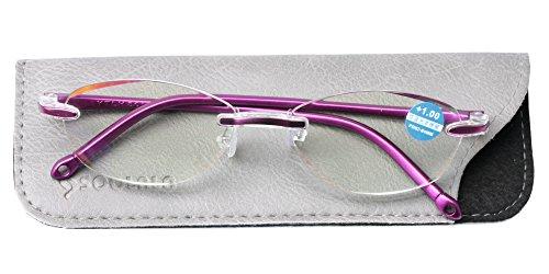 SOOLALA SOOLALA Womens Fashion Cut Edge Anti-blue Lens Rimless Reading Glasses, Purple, x2.5