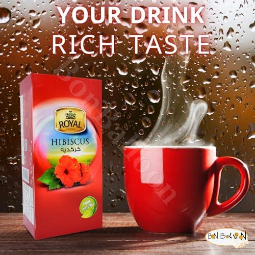 Egyptian Royal Natural Hibiscus Flower Tea Bags Pure Natural Dried Roselle Egyptian Herbal Caffeine Free Egypt Aswani Aswan Chai Hybiscus Hibscus Tea\'s Hibiscous Halal Kosher (20 Bags)
