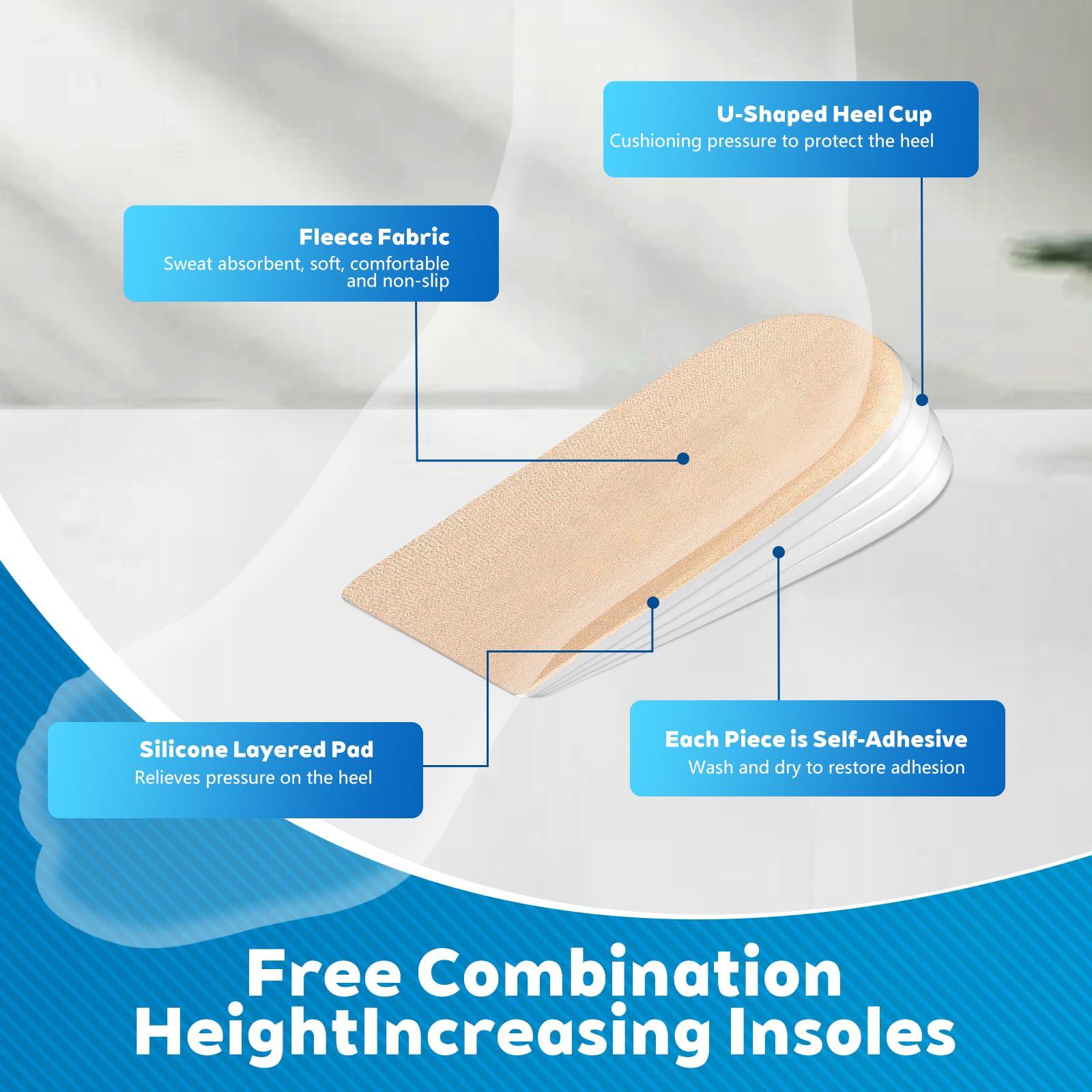 PrettSole PrettSole 5mm to10mm Heel Lifts(2 Layers), Height Increase Insoles for Leg Length Discrepancy - Large Shoe Lifts for Men, Shoe Inserts Comfort Half Foot Pads for Heel Pain - 1 Pair