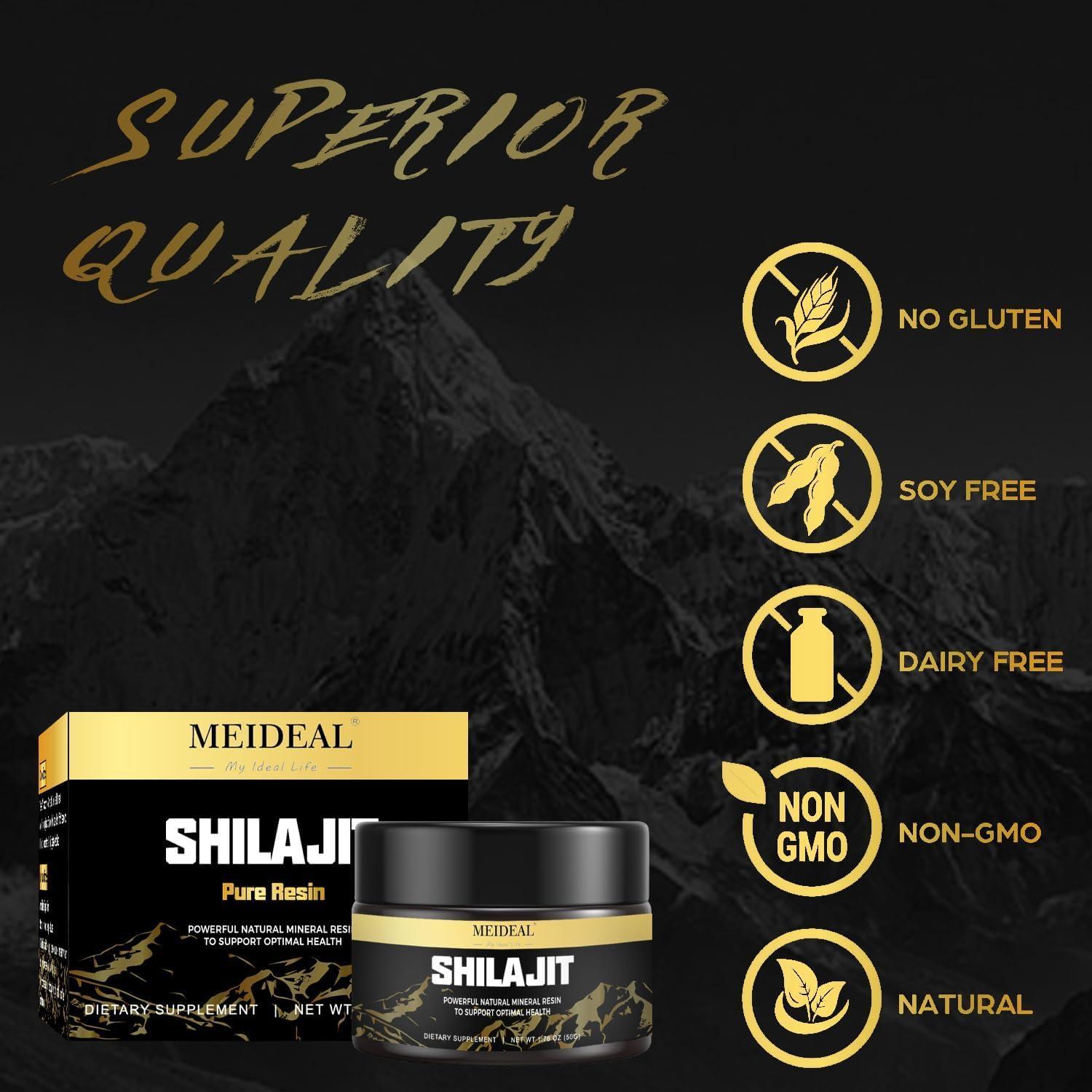 Meideal Shilajit Pure Himalayan Organic Shilajit Resin, Natural Shilajit Resin with Fulvic Acid, 85+ Trace Minerals, Organic Ayurvedic Blend for Energy & Immune System Support, 50 Grams (B-50g 1 Pc)