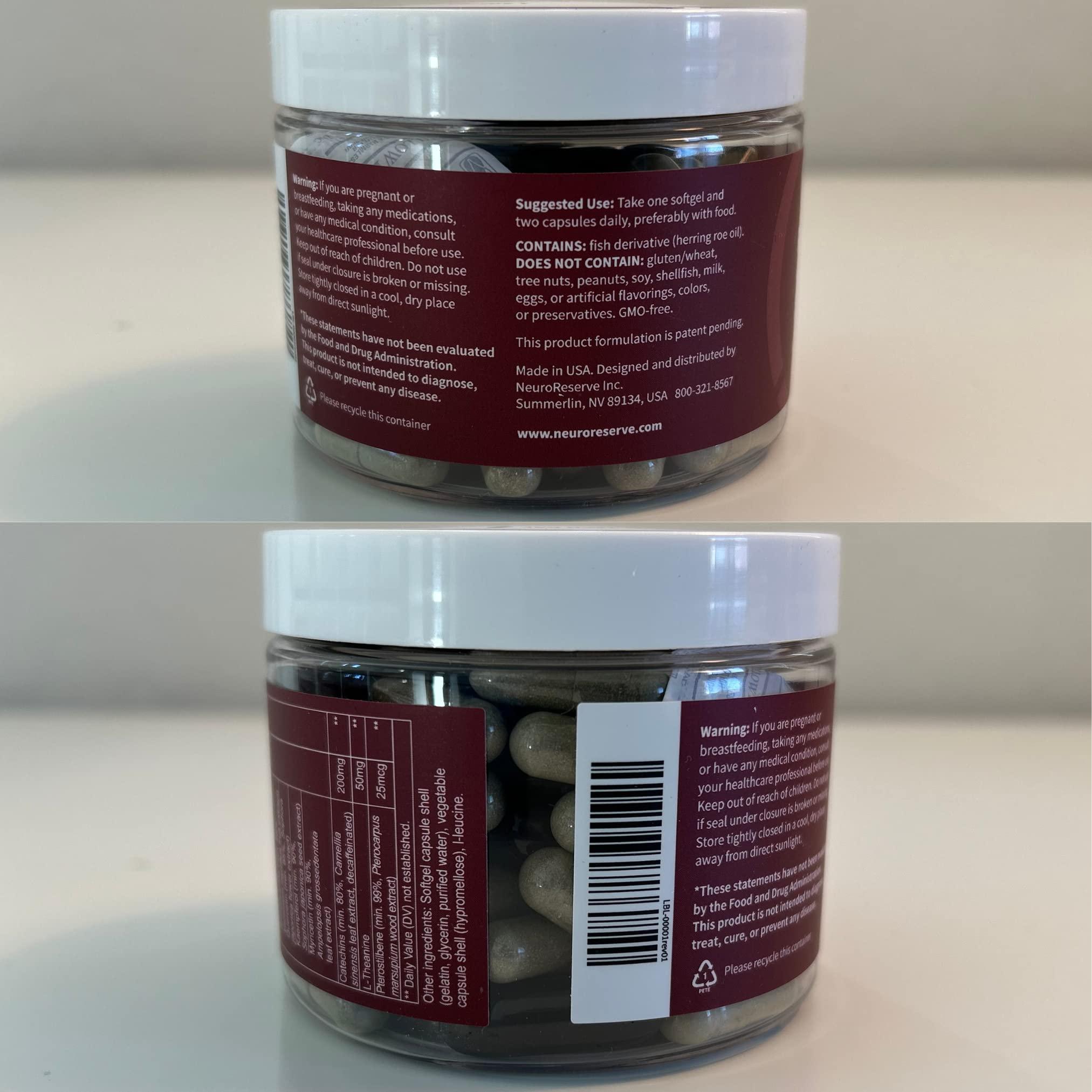 NeuroReserve RELEVATE Brain Health Supplement; Memory, Focus, Energy, Sleep, Eyes & Healthy Aging; Doctor Formulated; Quercetin, Lutein, Magnesium Glycinate, Omega 3 DHA EPA, Vitamin B12, B3, D3
