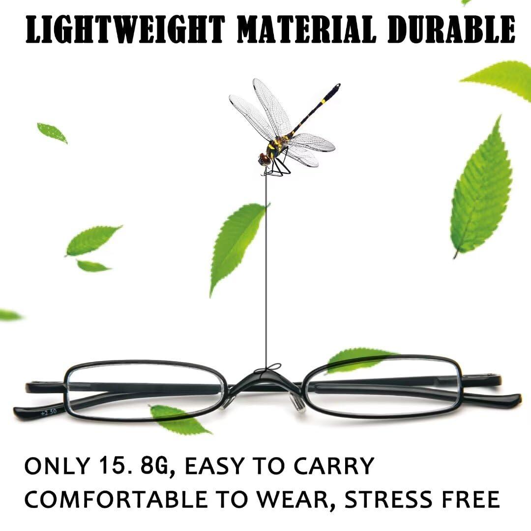 MMOWW Small Reading Glasses Men Women 4 Pairs Slim Pocket Readers with Pen Clip Metal Case Spring Hinge +2.5