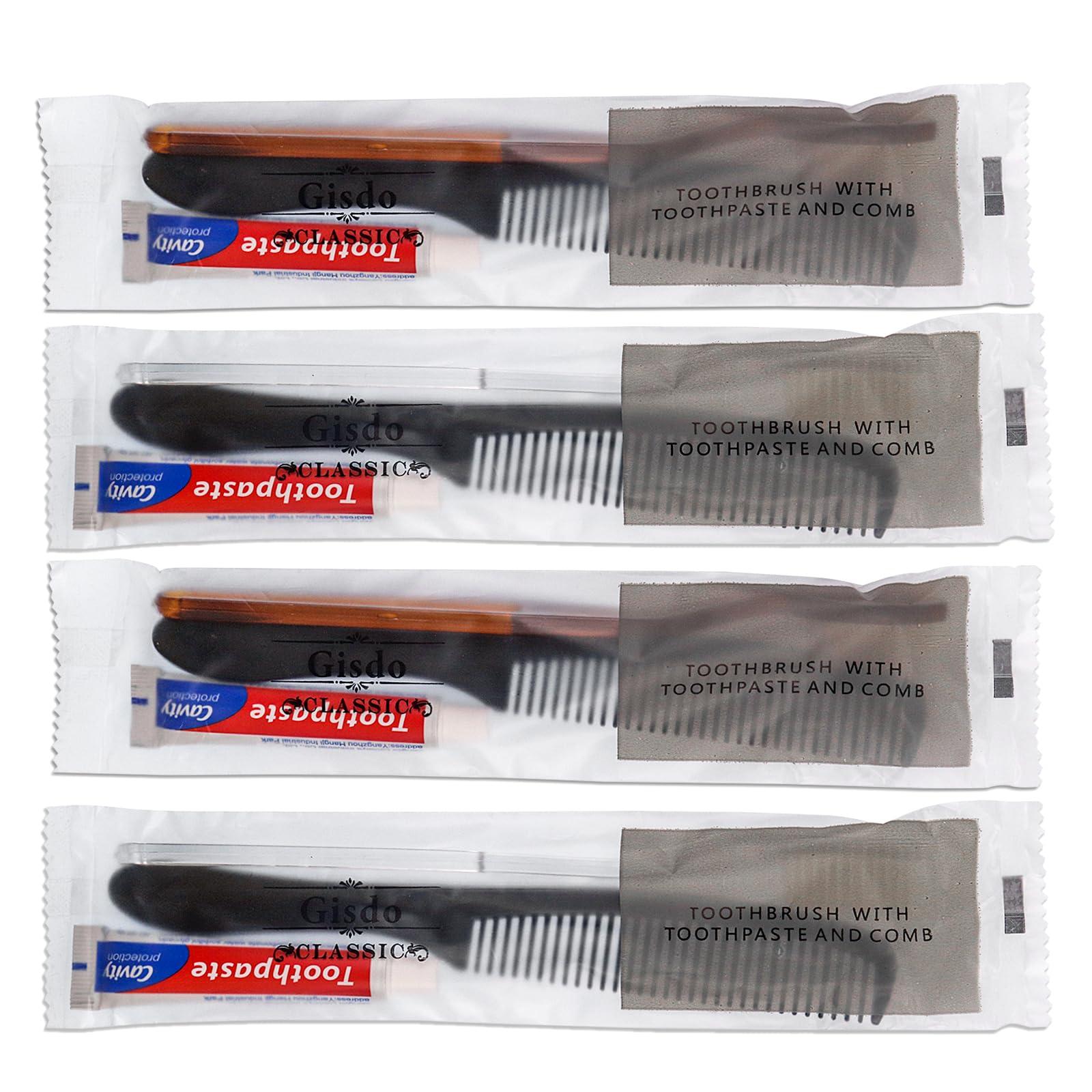 Gisdo Gisdo 50 Pcs Disposable Toothbrushes with Toothpaste and Comb Individually Wrapped,10g Travel Toothpaste,7inch Black Hair Comb,Bulk Toothbrush for Hotel,AirBnb,Shelter,Charity