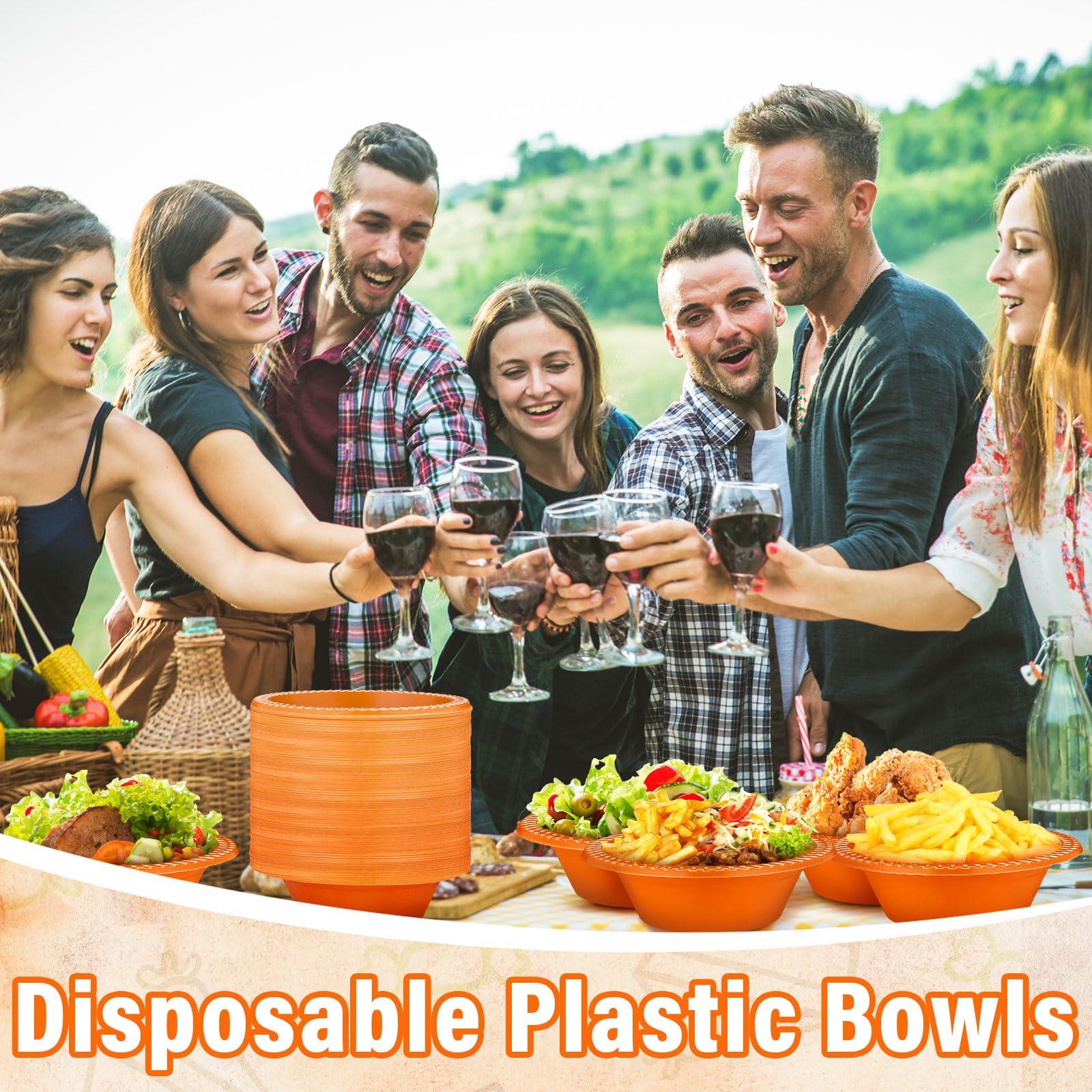 Lallisa Lallisa 100 Pcs 12oz orange Disposable Plastic Bowls Dessert Cups Ice Cream Snack Salad Soup Food Serving Bowls for Party Favor Picnic