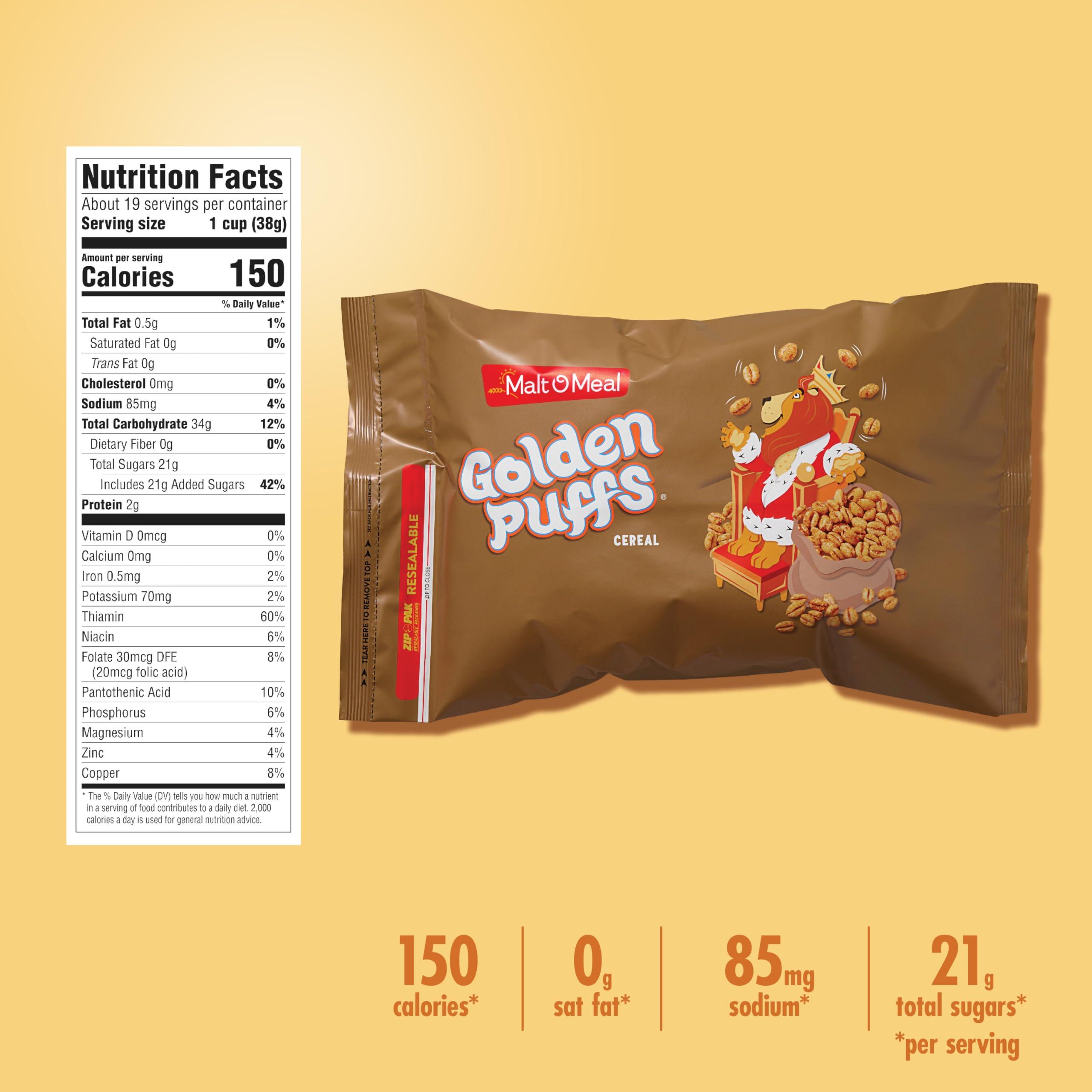 Malt-O-Meal Malt-O-Meal Golden Puffs Breakfast Cereal, Sweetened Puffed Wheat Cereal, Bulk Family Size Cereal, 25 OZ Resealable Cereal Bag