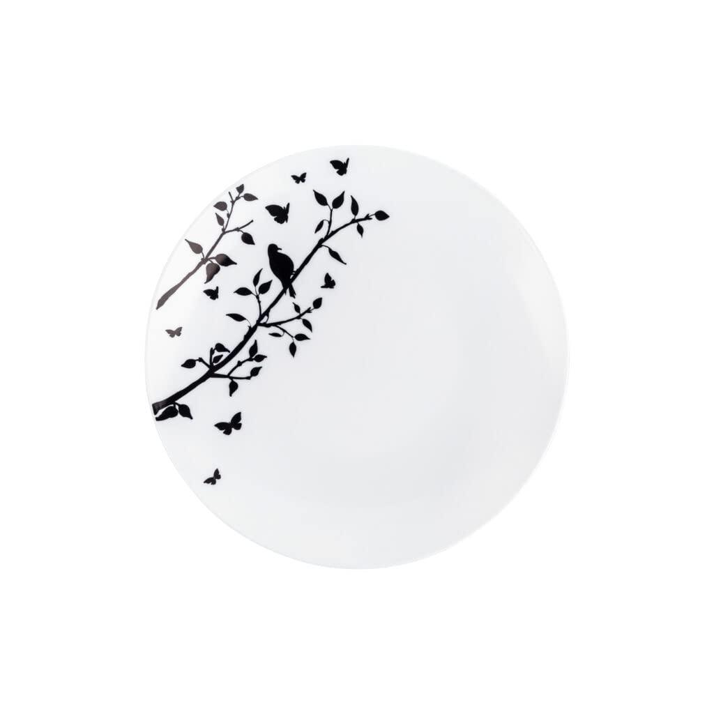 EcoQuality EcoQuality 6\" inch Round White Plastic Plates with Black Floral Design - Spring Flower Heavy Duty Small Disposable Dessert Plates Weddings, Tableware, China Like Party Plates (50 PACK)