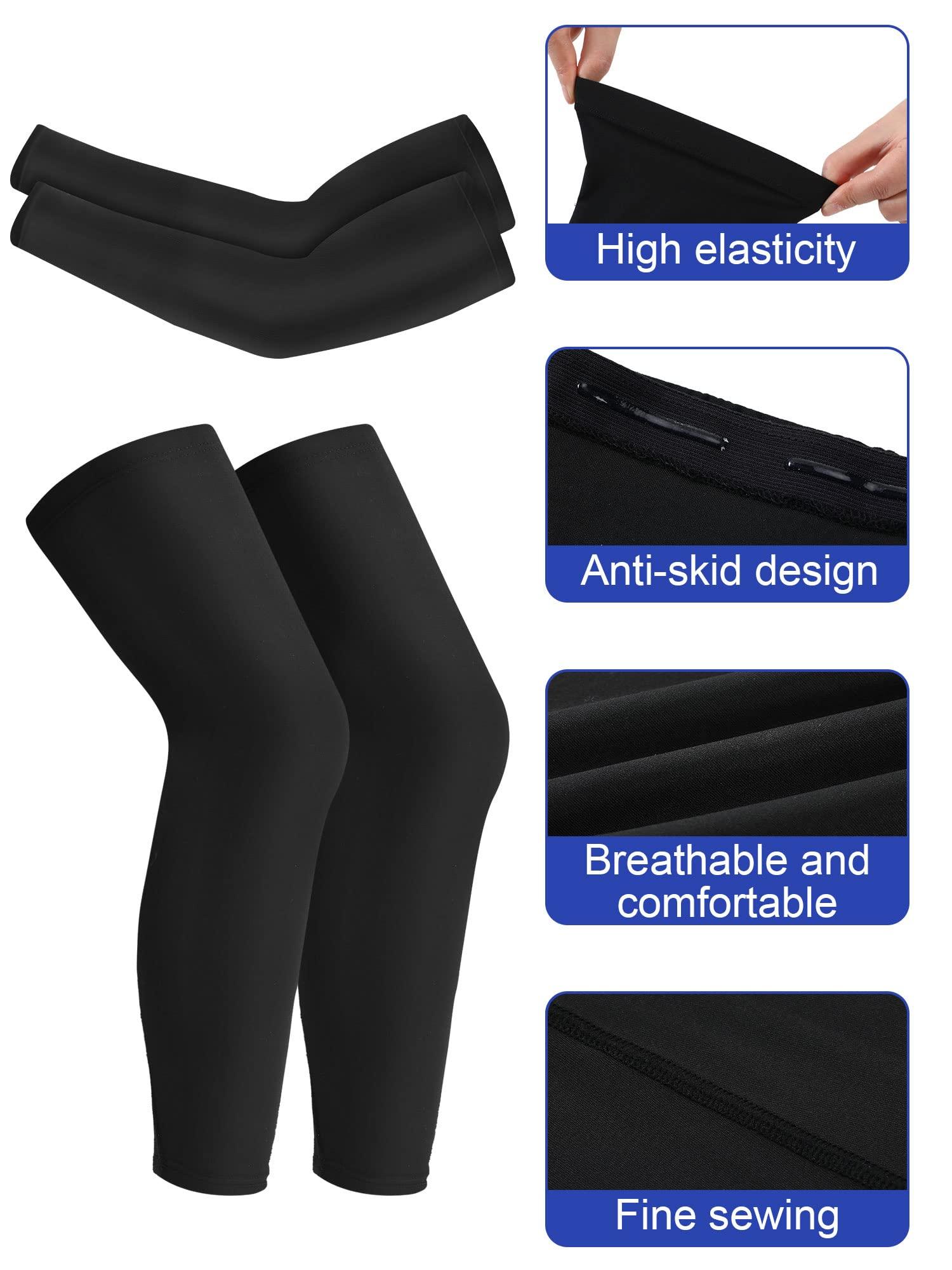 Leitee 8 Pairs Kids Long Compression Leg Sleeves and Compression Arm Sleeves Compression Sleeve Non Slip Leg Wraps for Boys Girls(Black, White)