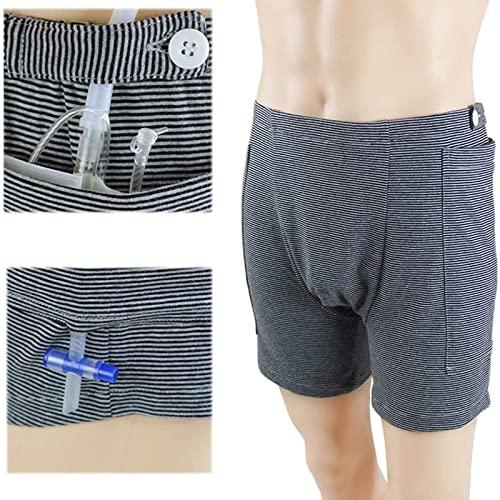 oiakus Catheter Pants, Men Incontinence Care Trousers, Ostomy Drainage Bag Urinate Pants Underwear for Disabled Elderly, Double Pocket Design Healthy Care Clothing