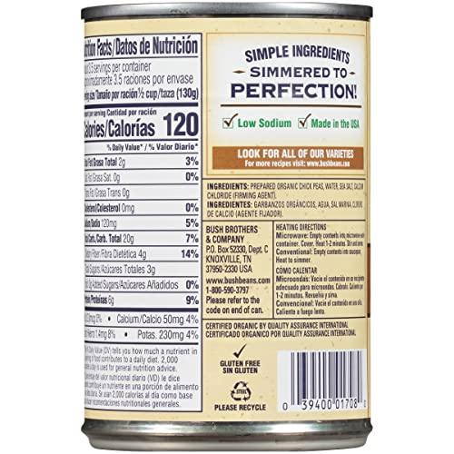 Bush's Best BUSH'S BEST Organic Garbanzo Beans Canned Beans, Organic Chick Peas, USDA Certified Organic, Source of Plant Based Protein and Fiber, Low Fat, Gluten Free (6)