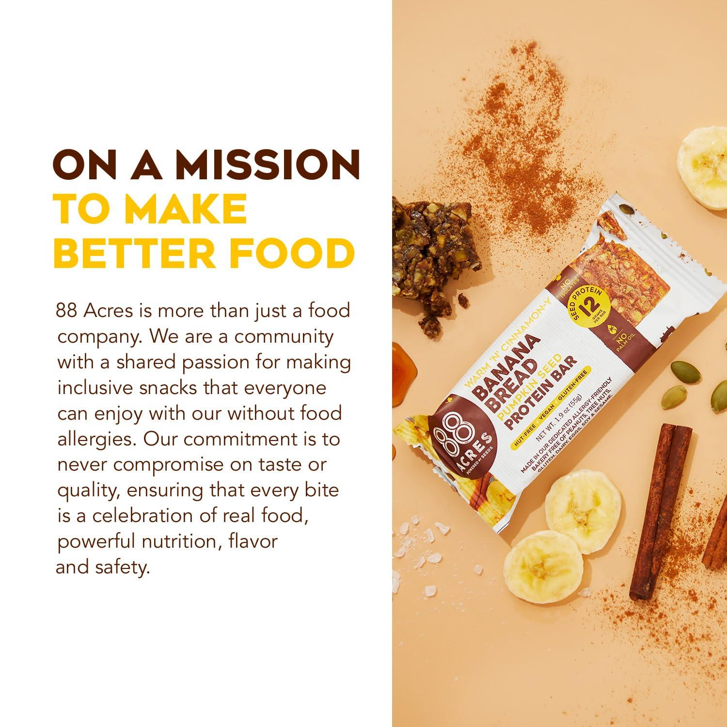 88 Acres 88 Acres Plant Based Seed Protein Bar | 9 Pack, Banana Bread | 12g of Plant Based Protein, Gluten Free, Nut Free, Non GMO, School Safe, No Palm Oil
