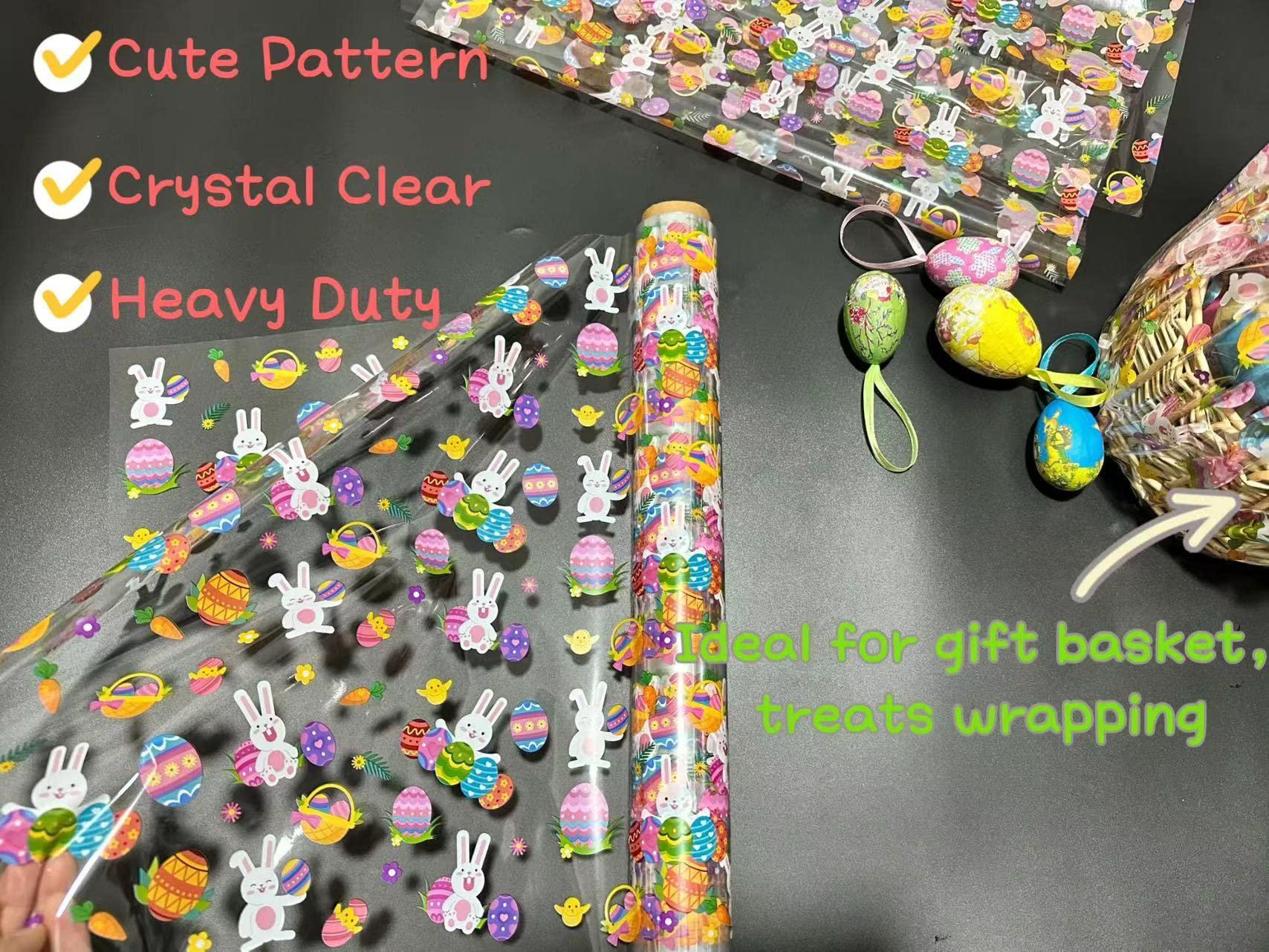 shareluck shareluck 31.5 x 50ft Easter Cellophane Wrap - Easter Cello Wrapping paper to Wrap Gift Basket, Treat-Easter Design & Eggs Cellophane. (31.5 fold into 16)