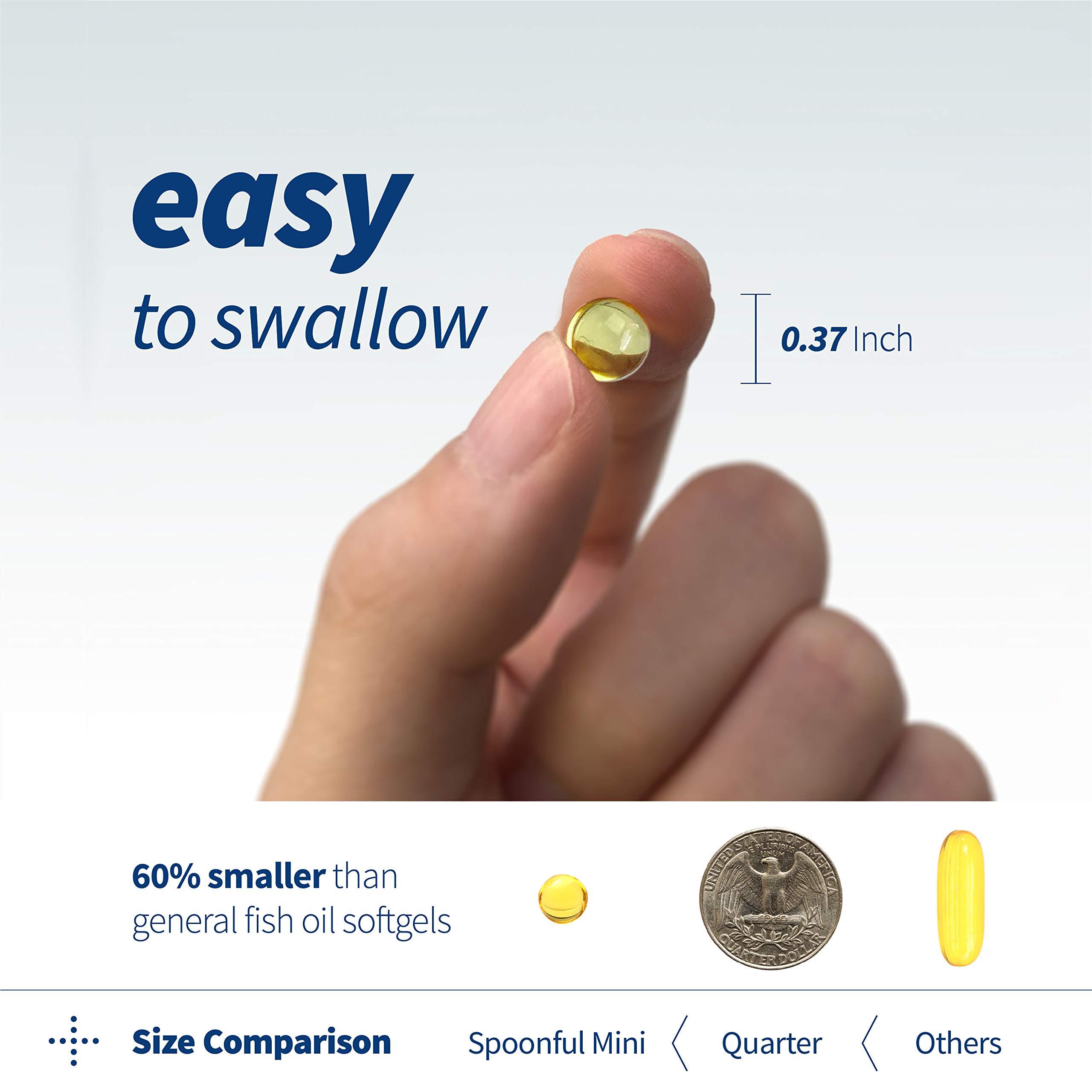 Spoonful Spoonful Mini Omega 3 Fish Oil, iFOS Certified, 1290 mg Per Serving, 300 Softgels Pearls, Small Size Easy to Swallow Capsules for Women and Seniors, Made in USA