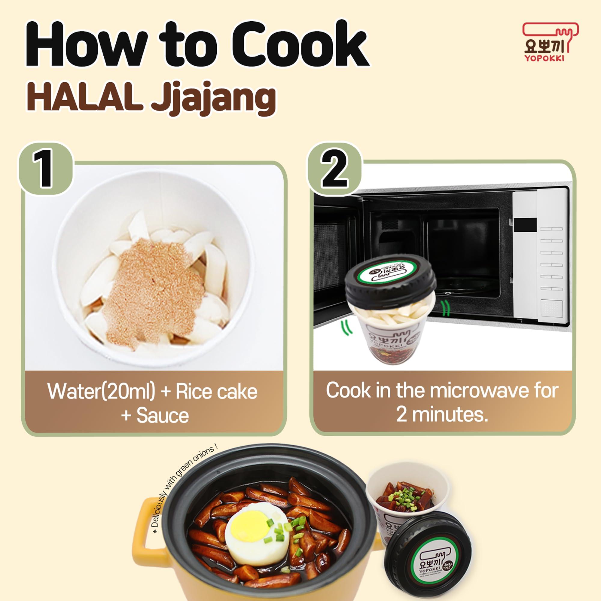 Yopokki Yopokki Instant Halal Tteokbokki Cup (Jjajang, Cup of 2) Korean Street food with Jjajang flavored sauce Topokki Rice Cake - Quick & Easy to Prepare