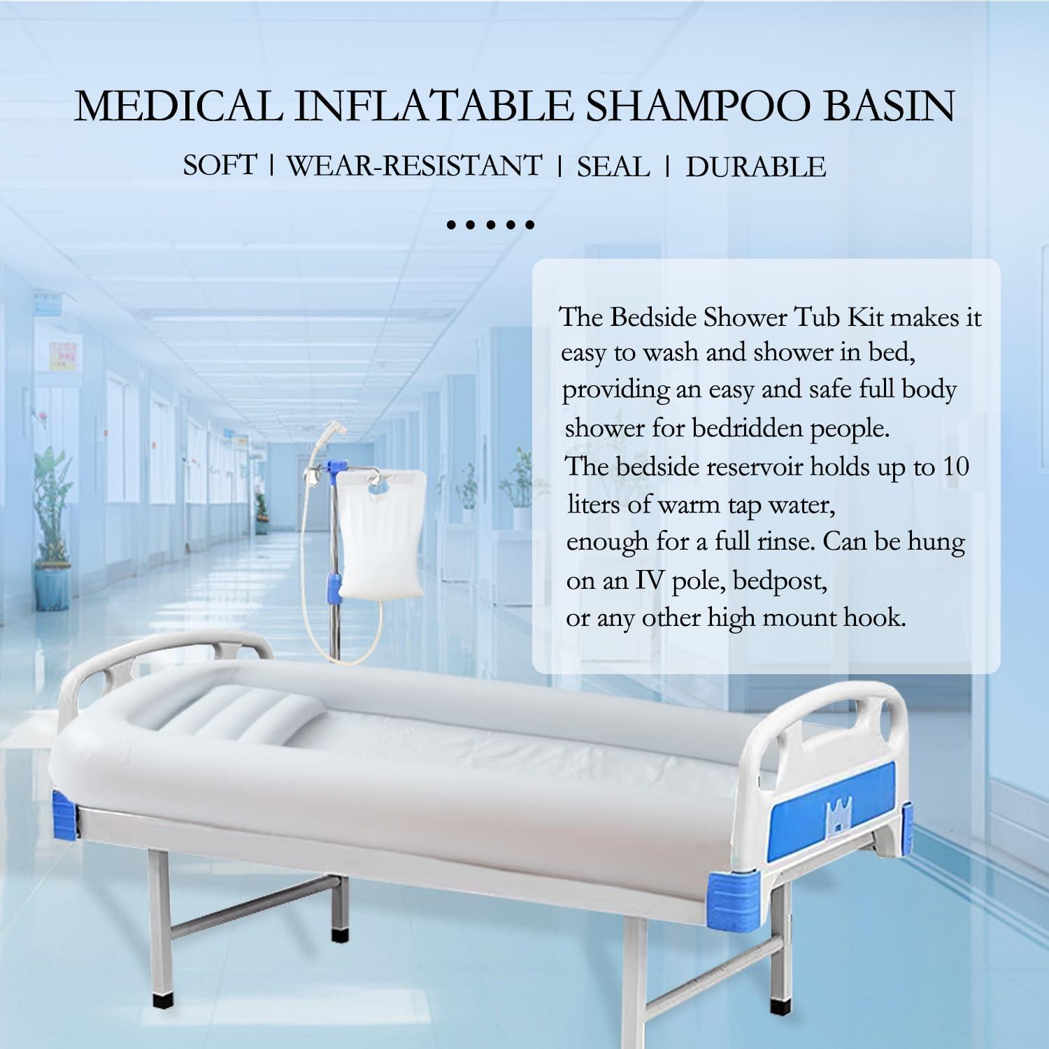 JJFFTAO JJFFTAO,Medical Inflatable Bathtub,Bed Bath,Medical PVC Bedside Shower bathtubKit,Bed Shower for Patients with Reduced Mobility,Bedside Water Bag+Electric air Pump+Medical Inflatable Shampoo Basin