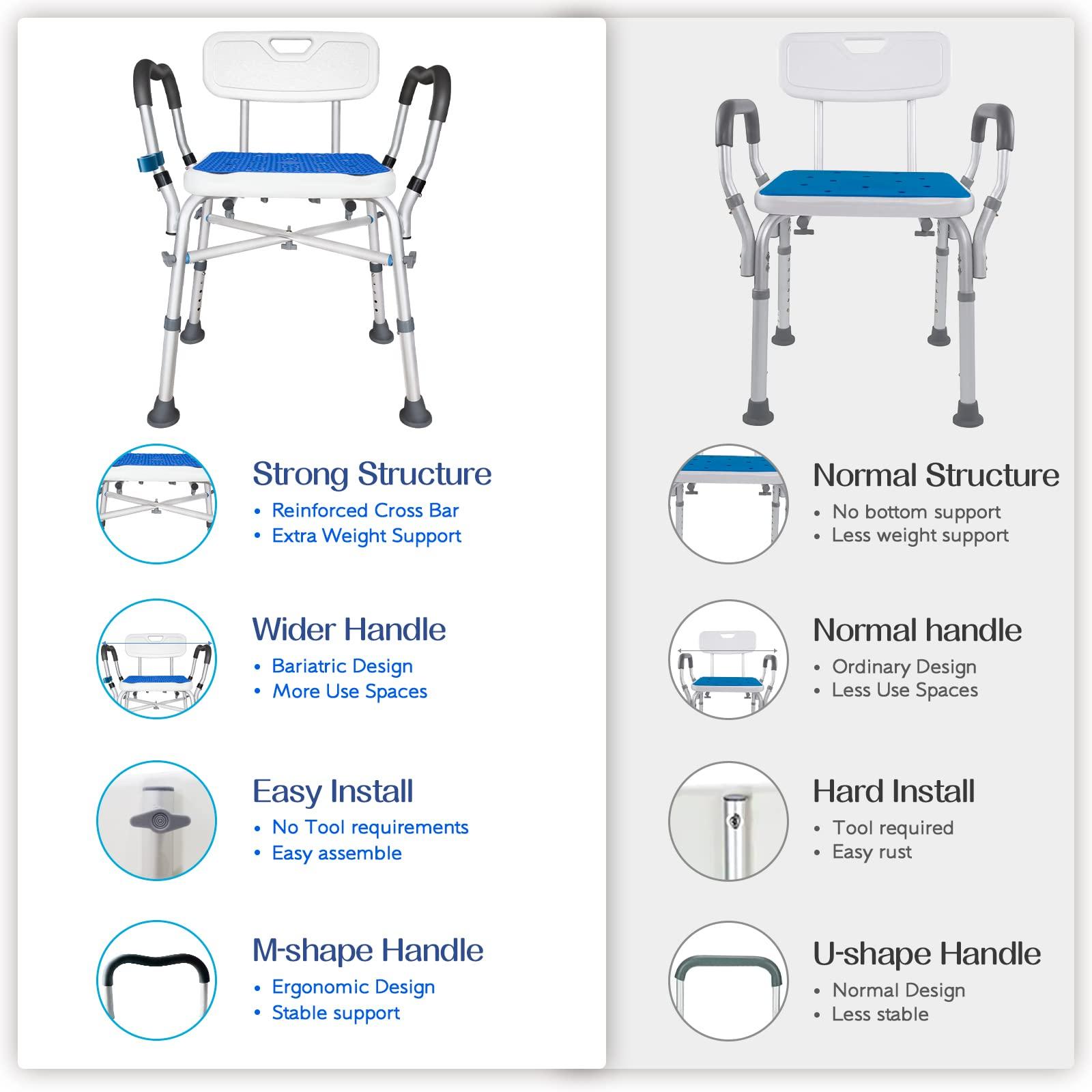 KingPavonini KingPavonini Shower Chair for Inside Shower, 550LBs Heavy Duty Bath Chair with Arms, Medical Shower Seat, Bath Stool Safety Shower Bench with Reinforced Crossing Bar for Elderly, Adults, Disabled