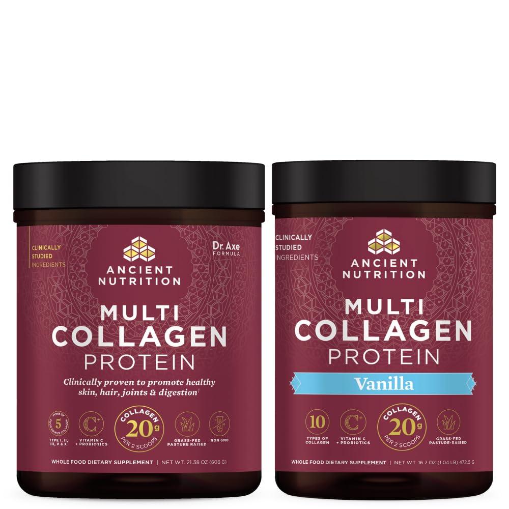 Ancient Nutrition Ancient Nutrition Multi Collagen Protein Powder, Unflavored, 60 Servings + Multi Collagen Protein Powder, Vanilla, 45 Servings