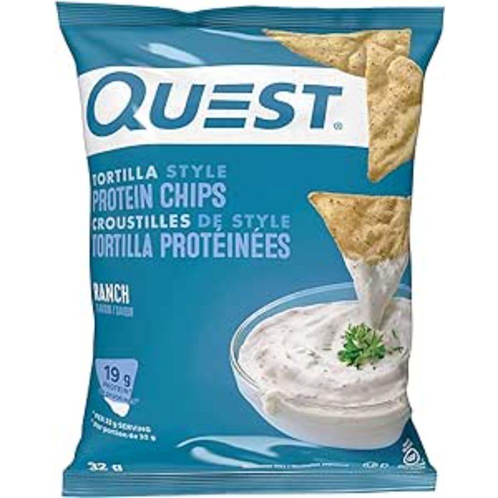 Quest Nutrition Quest Nutrition Tortilla Style Protein Chips Variety Pack, Chili Lime, Nacho Cheese, Loaded Taco, 1.1 Ounce (12 Pack) and Quest Nutrition Protein Tortilla Chips, Ranch, 19g Protein, Single Sample