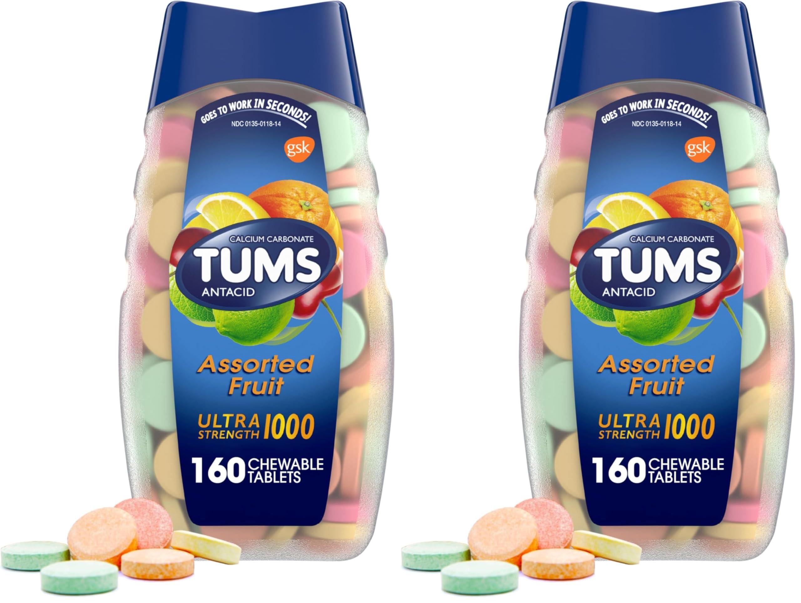 TUMS TUMS Ultra Strength Antacid Tablets for Chewable Heartburn Relief and Acid Indigestion Relief, Assorted Fruit - 160 Count (Pack of 2)