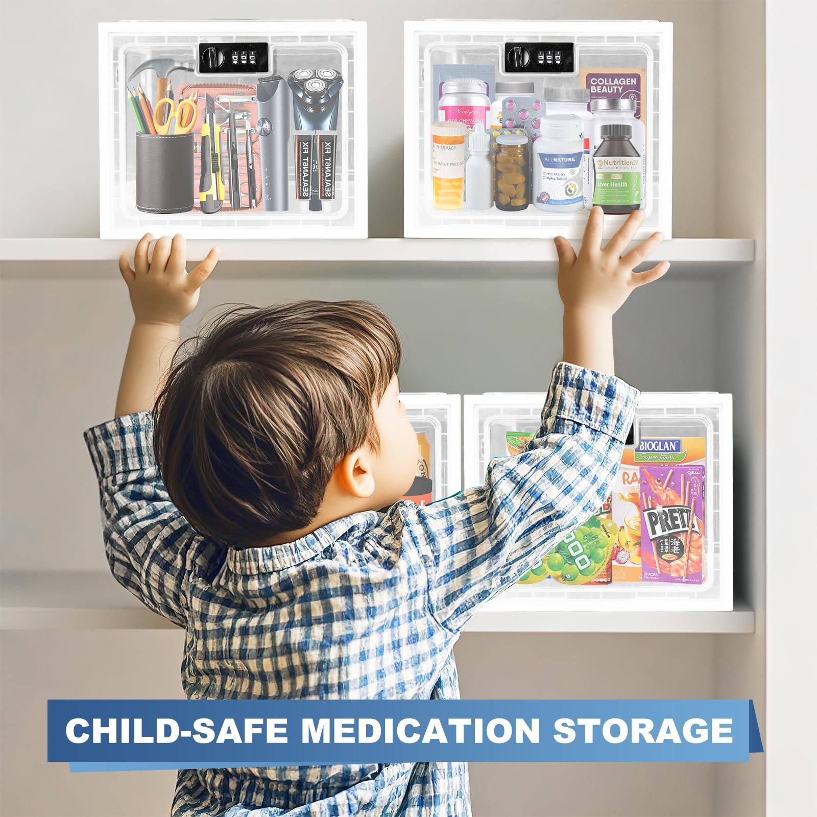 Gemaxvoled Medicine Lock Box for Safe Medication, Premium Material Lockable Storage Box Locking Organizer Bin with Combination Code for Fridge Food/Snacks/Phone/Tablet Jail/Home/Office Storage Lockers