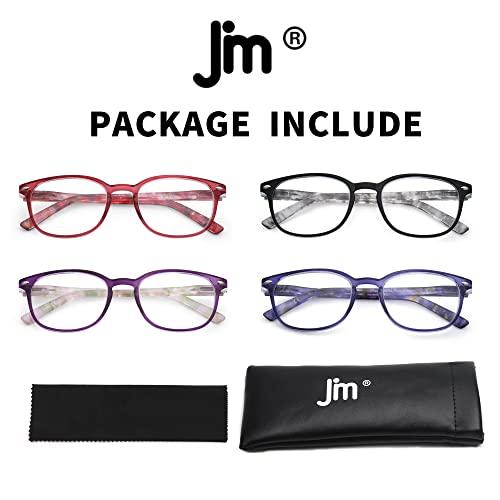 JM JM Reading Glasses Set of 4 Quality Spring Hinge Readers Men Women Glasses for Reading +4.0 Mix Color