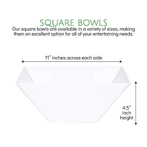 PLASTICPRO PLASTICPRO Disposable Square Plastic Extra Large White Serving Bowls Extra Heavy Duty for Party's Snack or Salad Bowl, Elegant Pack of 4