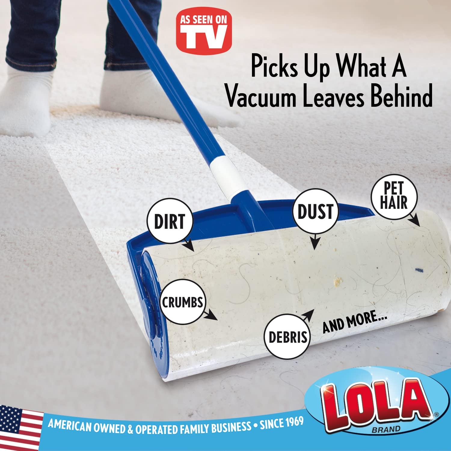 LOLA LOLA Rola Sticky Mop, Giant Floor Lint Roller, 9\" W x 3.5\" Dia., Best Pet Hair Remover, Traps Dust, Dirt, w/Extender Handle, 30 Large Adhesive Sheets