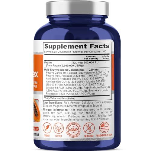 NusaPure NusaPure Papaya Papain Enzyme Complex 240,000 PU - 200 Veggie Caps - 100% Vegetarian, Non-GMO